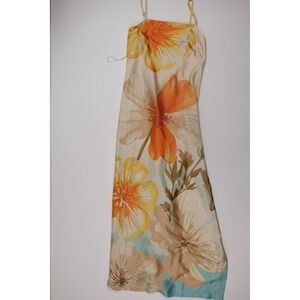 Kelly Grace Midi Dress Floral Slip Size 8 Cream Orange Silk Wedding Guest
